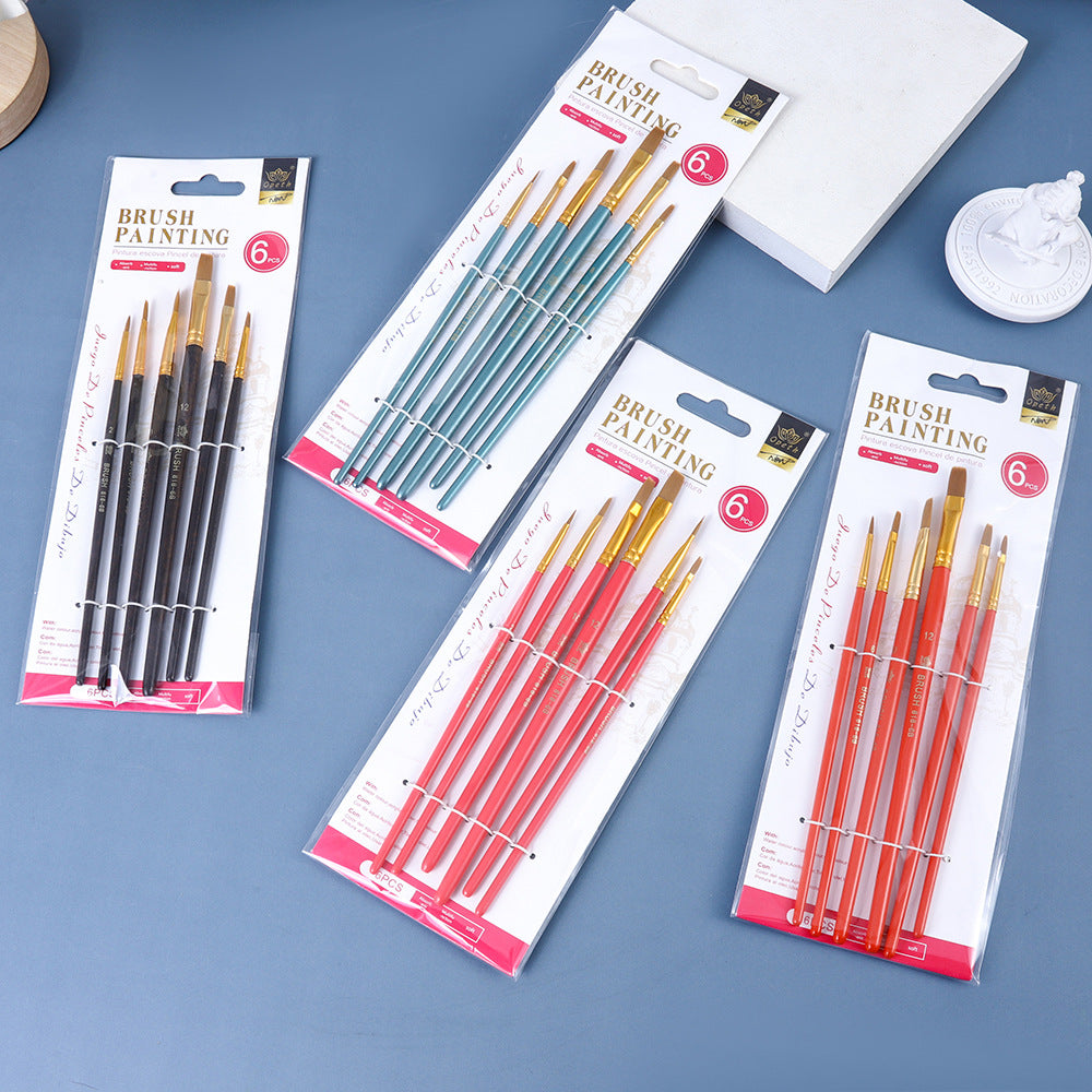 Watercolor Brush Set with Wooden Handles (6 Nylon Tip)