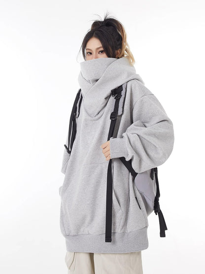 Loose High Collar Fleece Lined Hoodie